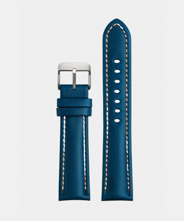 Bracelet de montre en cuir piqué - Bleu