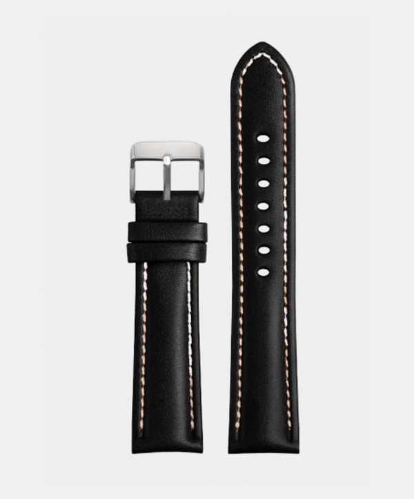 Bracelet de montre en cuir piqué - Noir