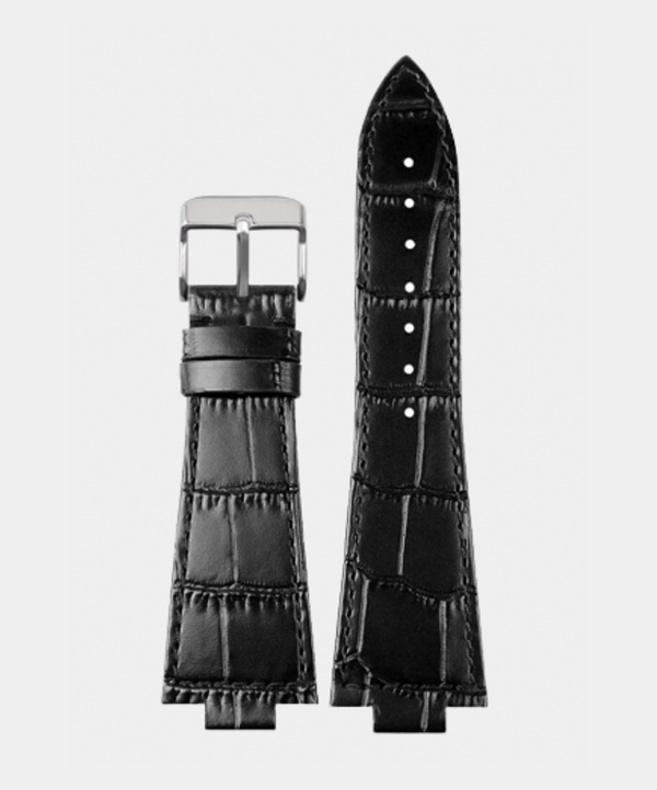 Bracelet de montre en cuir style alligator - Noir